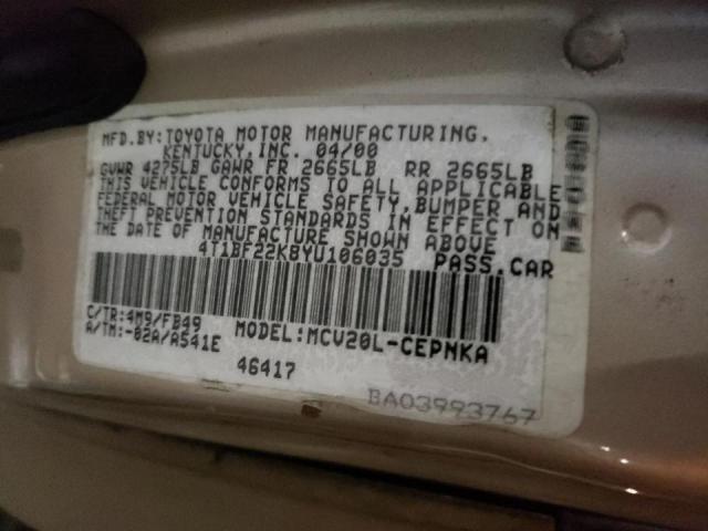 Photo 10 from auction – 2000 TOYOTA CAMRY LE with VIN 4T1BF22K8YU106035