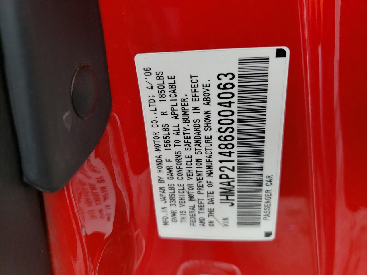 Photo 10 from auction – 2006 HONDA S2000 with VIN JHMAP21486S004063