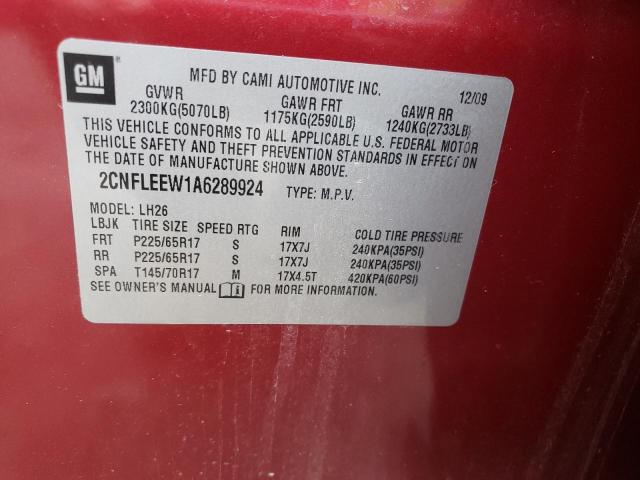 Photo 10 from auction – 2010 CHEVROLET EQUINOX LT with VIN 2CNFLEEW1A6289924