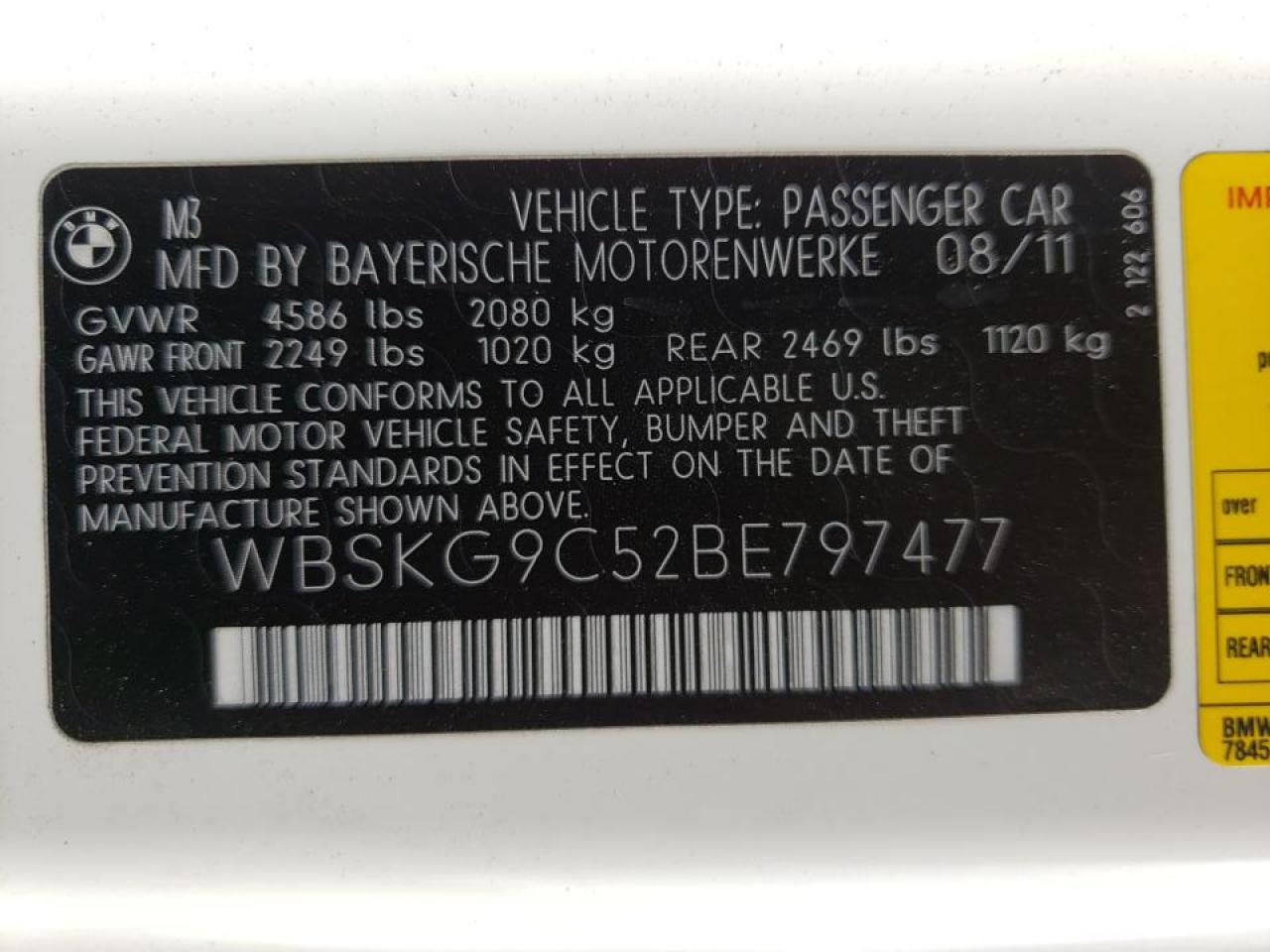 Photo 10 from auction – 2011 BMW M3 with VIN WBSKG9C52BE797477