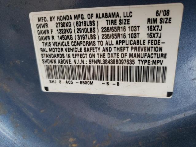 Photo 10 from auction – 2008 HONDA ODYSSEY EX with VIN 5FNRL38438B097635