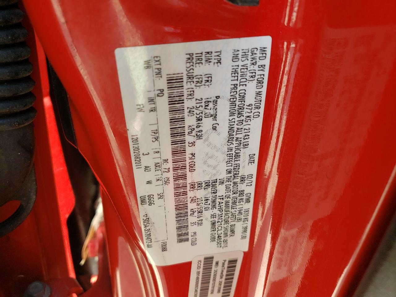 Photo 10 from auction – 2012 FORD FOCUS SEL with VIN 1FAHP3M21CL348507