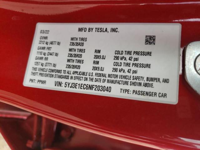 Photo 10 from auction – 2022 TESLA MODEL 3 with VIN 5YJ3E1EC6NF203040