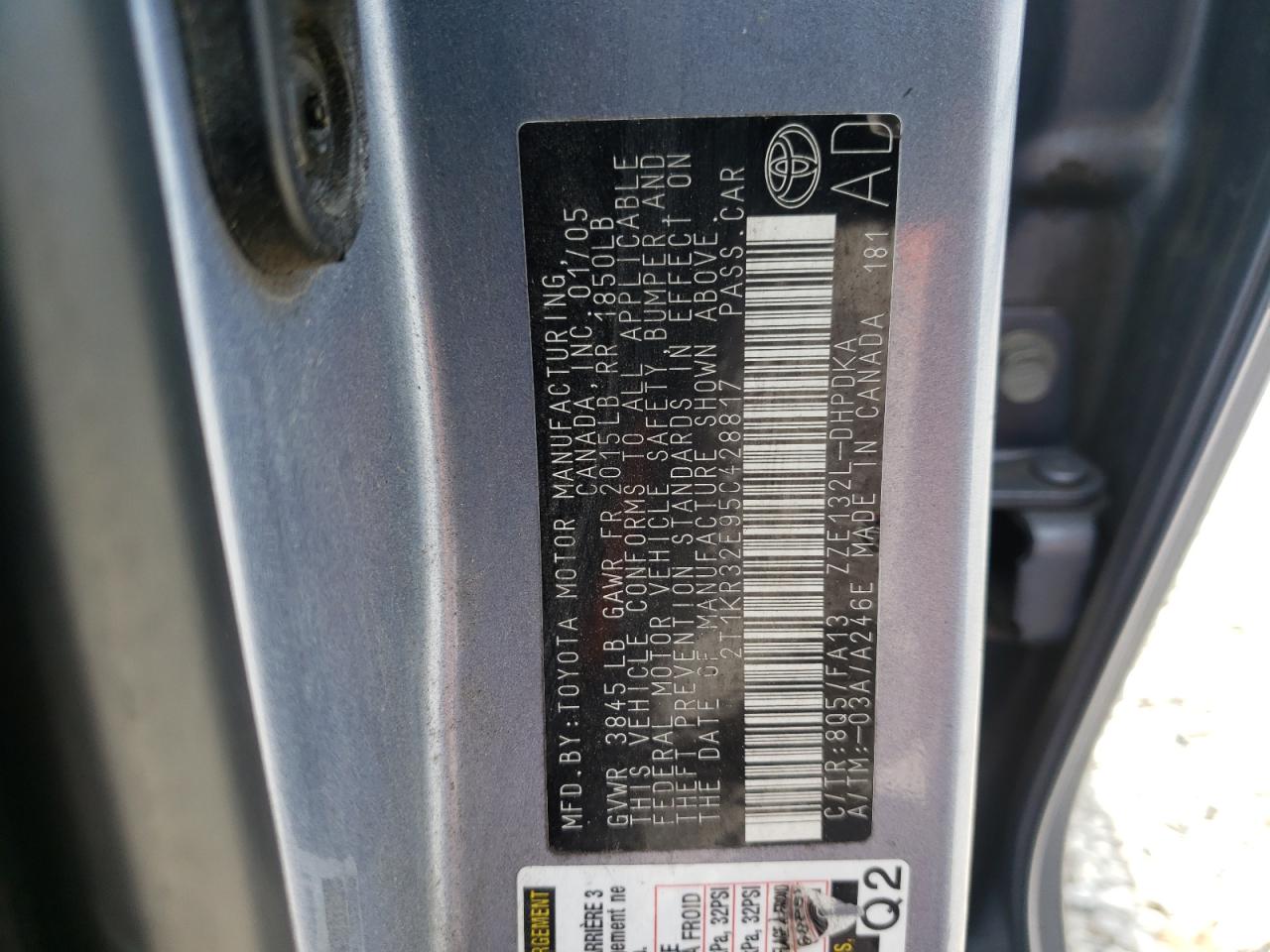 Photo 10 from auction – 2005 TOYOTA COROLLA MA with VIN 2T1KR32E95C428817