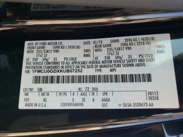 Photo 10 from auction – 2019 FORD ESCAPE SE with VIN 1FMCU0GDXKUB07252