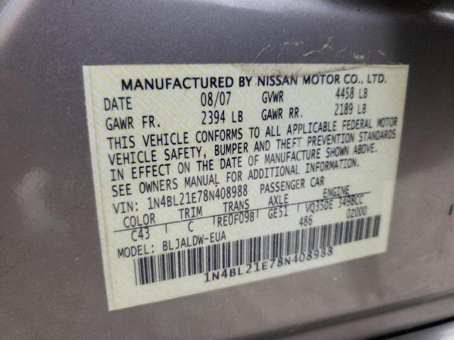 Photo 10 from auction – 2008 NISSAN ALTIMA 3.5 with VIN 1N4BL21E78N408988