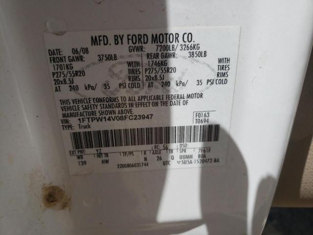 Photo 10 from auction – 2008 FORD F150 SUPER with VIN 1FTPW14V08FC23947