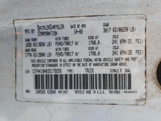 Photo 10 from auction – 2003 DODGE RAM 1500 S with VIN 1D7HA18N03S179256