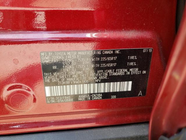 Photo 10 from auction – 2019 TOYOTA RAV4 LE with VIN 2T3H1RFV1KW041906