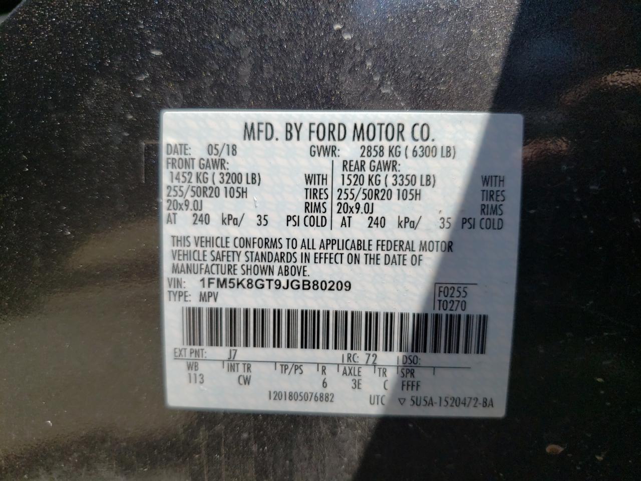 Photo 10 from auction – 2018 FORD EXPLORER S with VIN 1FM5K8GT9JGB80209