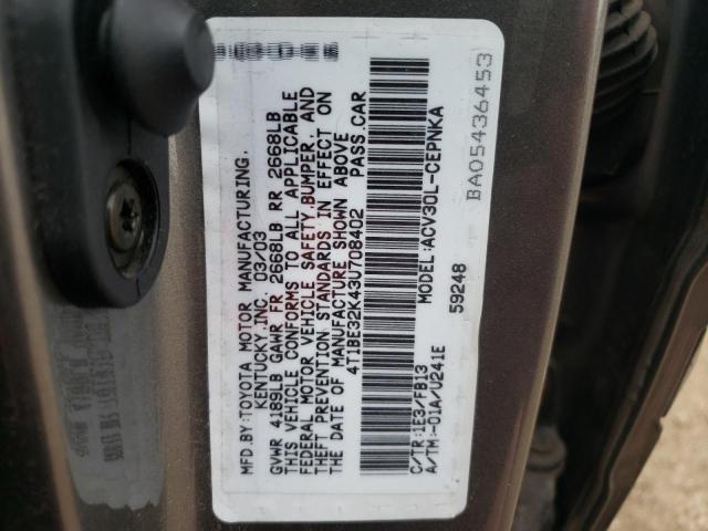 Photo 10 from auction – 2003 TOYOTA CAMRY LE with VIN 4T1BE32K43U708402