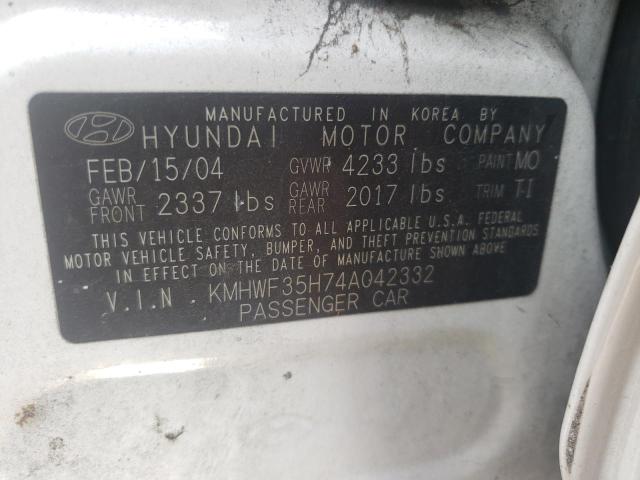 HYUNDAI SONATA 2004 with VIN KMHWF35H74A042332 - Photo from auction