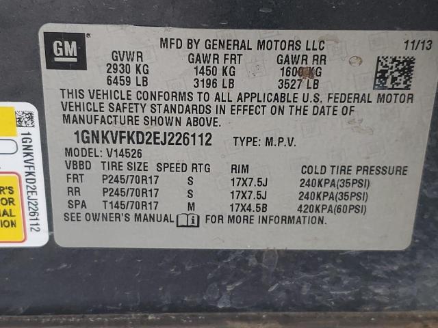 Photo 10 from auction – 2014 CHEVROLET TRAVERSE L with VIN 1GNKVFKD2EJ226112