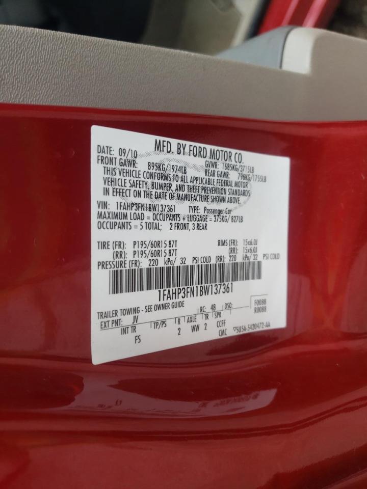 Photo 10 from auction – 2011 FORD FOCUS SE with VIN 1FAHP3FN1BW137361