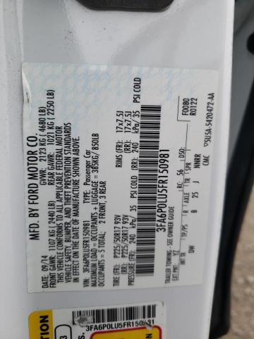 Photo 10 from auction – 2015 FORD FUSION SE with VIN 3FA6P0LU5FR150981