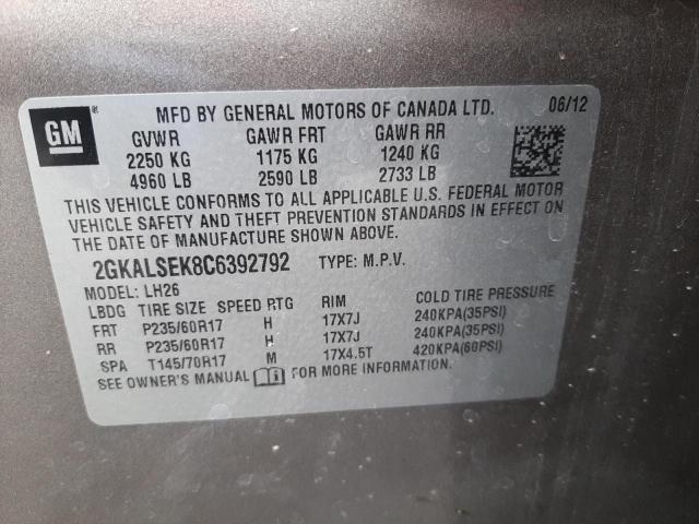 GMC TERRAIN SL 2012 with VIN 2GKALSEK8C6392792 - Photo from auction