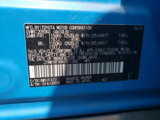 Photo 10 from auction – 2019 TOYOTA RAV4 XLE with VIN JTMW1RFVXKD511368