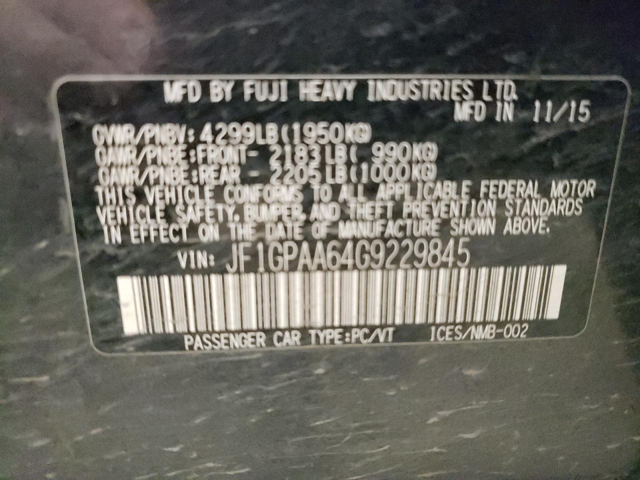 Photo 10 from auction – 2016 SUBARU IMPREZA with VIN JF1GPAA64G9229845