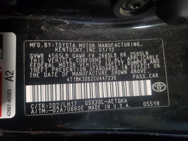 Photo 10 from auction – 2012 TOYOTA AVALON BAS with VIN 4T1BK3DB2CU447230