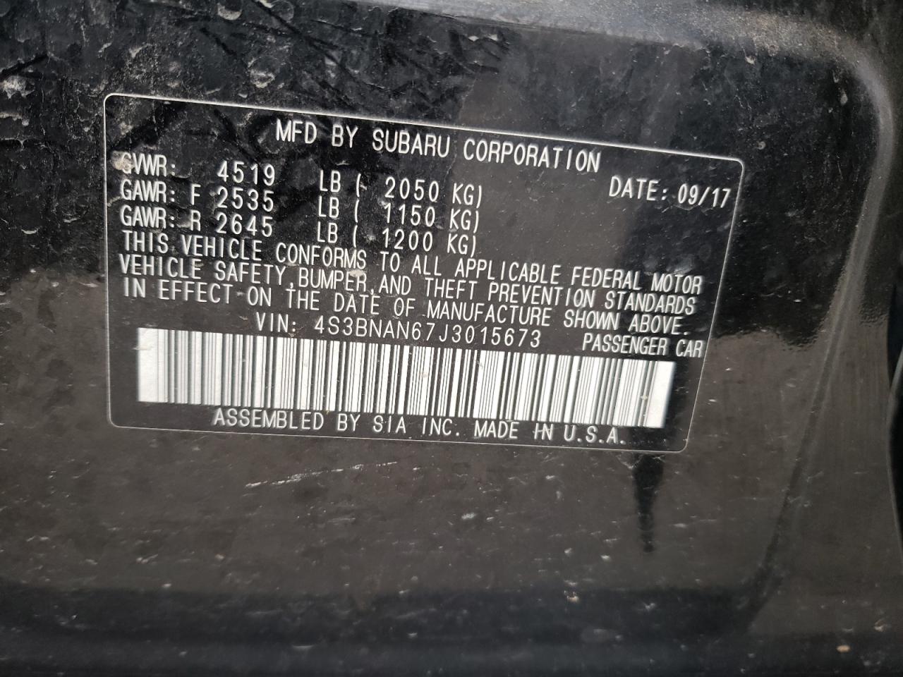 Photo 10 from auction – 2018 SUBARU LEGACY 2.5 with VIN 4S3BNAN67J3015673