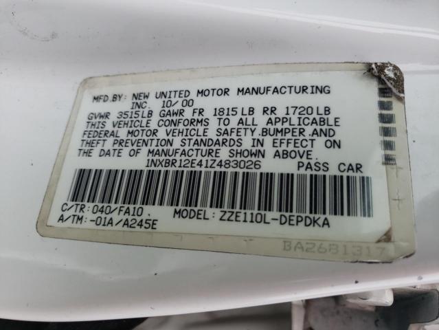 Photo 10 from auction – 2001 TOYOTA COROLLA CE with VIN 1NXBR12E41Z483026