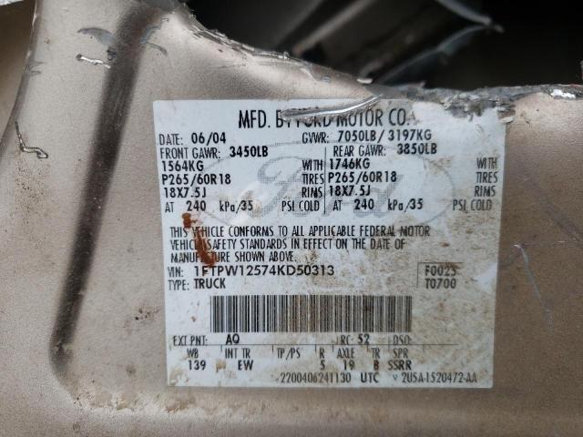 Photo 10 from auction – 2004 FORD F150 SUPER with VIN 1FTPW12574KD50313