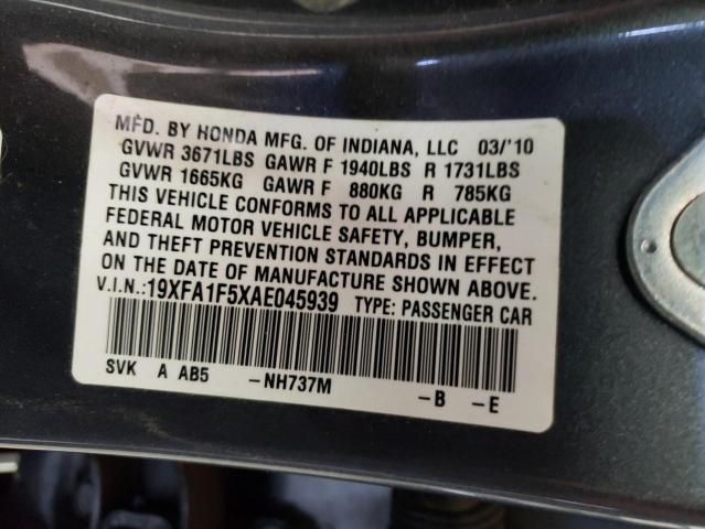 Photo 10 from auction – 2010 HONDA CIVIC LX with VIN 19XFA1F5XAE045939