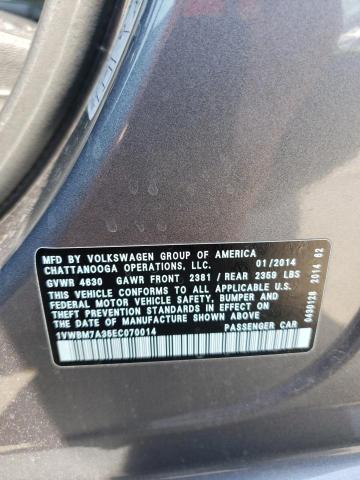 Photo 10 from auction – 2014 VOLKSWAGEN PASSAT SE with VIN 1VWBM7A35EC070014
