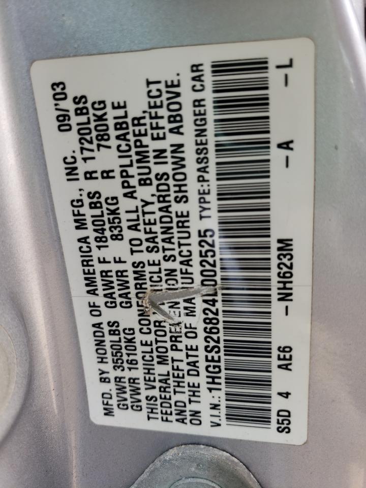 Photo 10 from auction – 2004 HONDA CIVIC EX with VIN 1HGES26824L002525