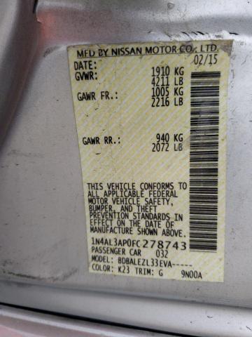 Photo 10 from auction – 2015 NISSAN ALTIMA 2.5 with VIN 1N4AL3AP0FC278743