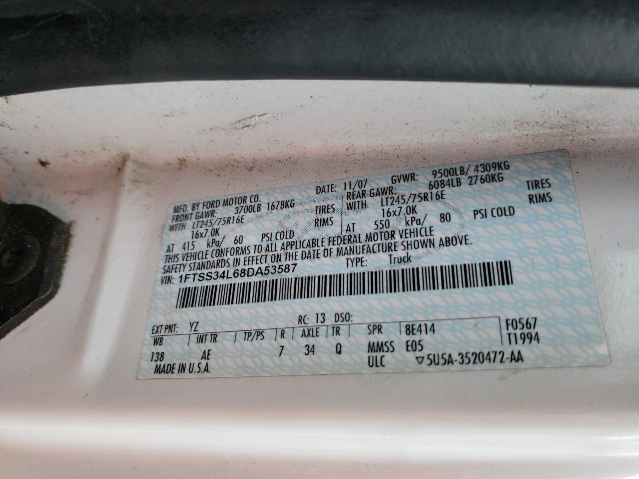 Photo 10 from auction – 2008 FORD ECONOLINE with VIN 1FTSS34L68DA53587