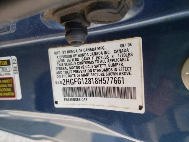 Photo 10 from auction – 2008 HONDA CIVIC EX with VIN 2HGFG12818H577661