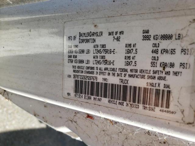 Photo 10 from auction – 2002 DODGE RAM 2500 with VIN 3B7KF23Z62M287678