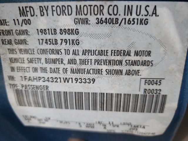 Photo 10 from auction – 2001 FORD FOCUS SE with VIN 1FAHP34321W193339