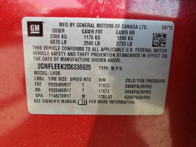 Foto 10 de la subasta – 2013 CHEVROLET EQUINOX LT con VIN 2GNFLEEK2D6336925