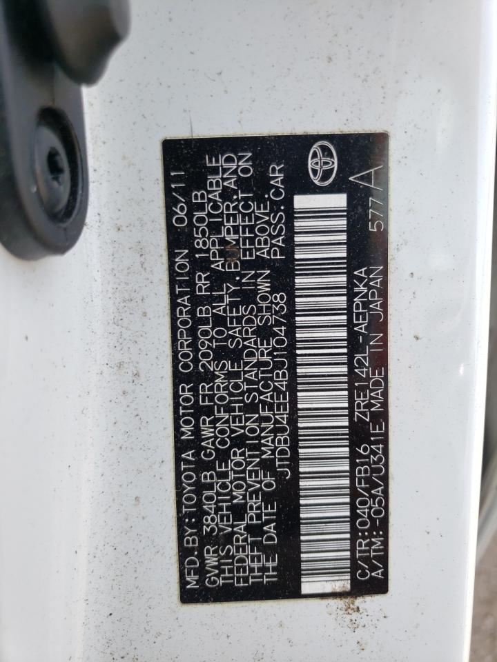 Photo 10 from auction – 2011 TOYOTA COROLLA BA with VIN JTDBU4EE4BJ104738