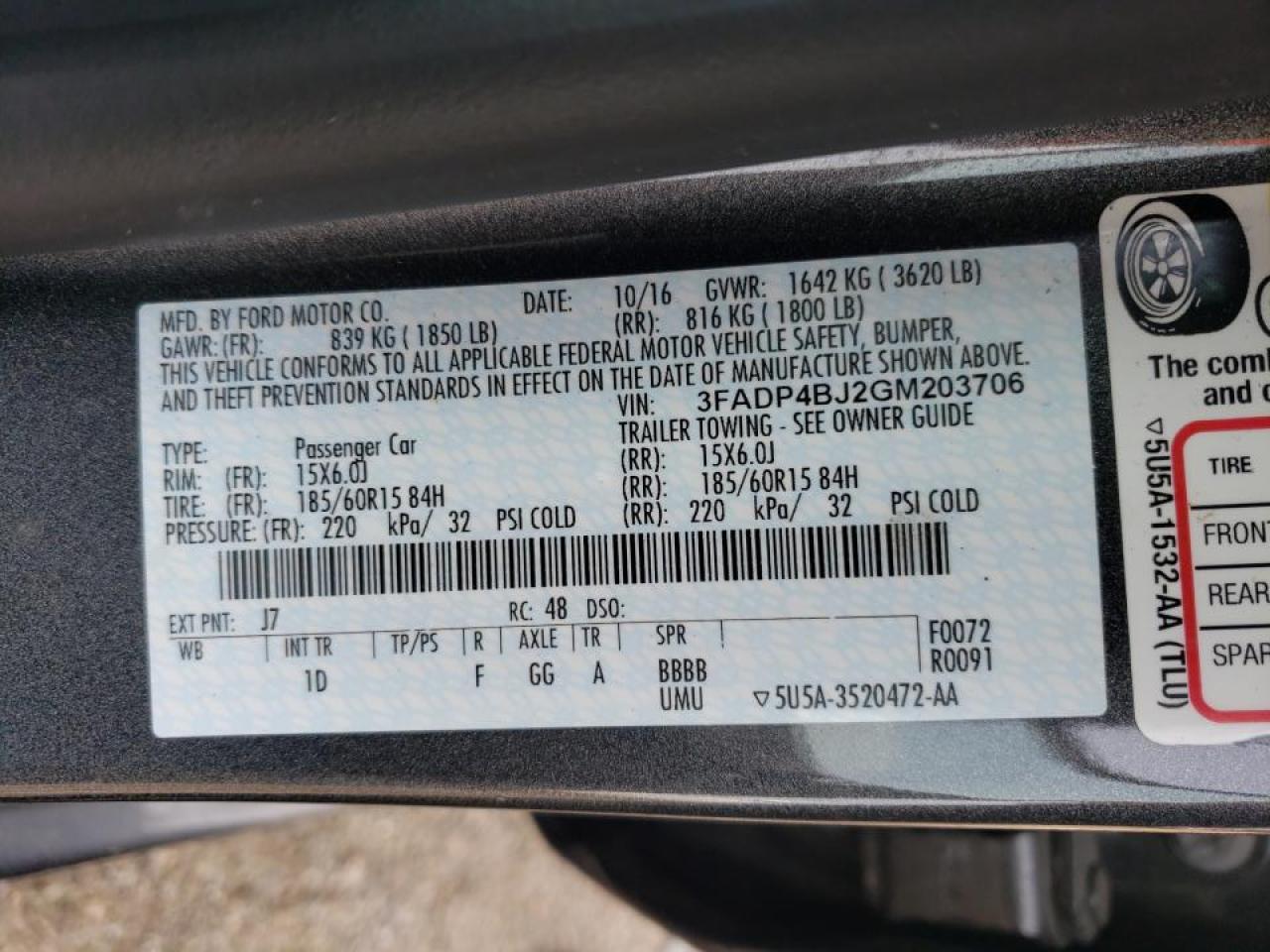 Photo 10 from auction – 2016 FORD FIESTA SE with VIN 3FADP4BJ2GM203706