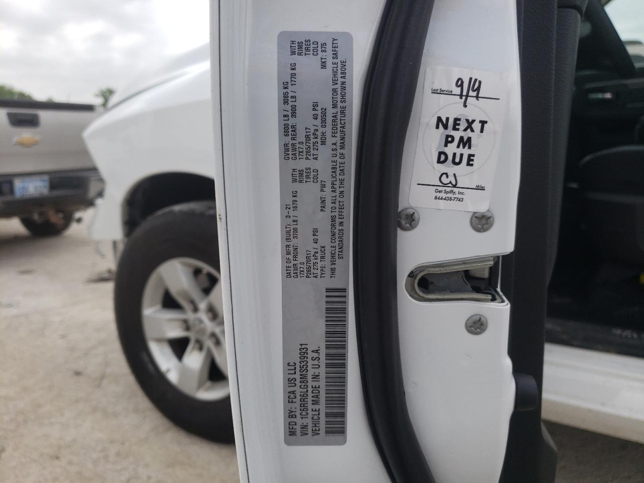 Photo 10 from auction – 2021 RAM 1500 CLASS with VIN 1C6RR6LG8MS539931