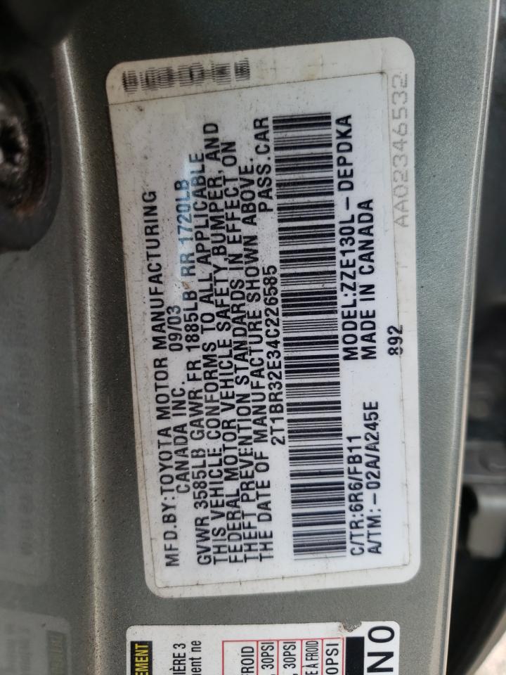 Photo 10 from auction – 2004 TOYOTA COROLLA CE with VIN 2T1BR32E34C226585