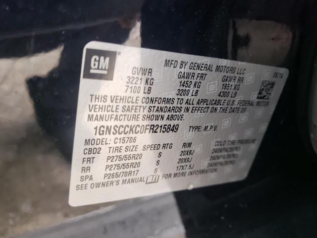 Photo 10 from auction – 2015 CHEVROLET TAHOE C150 with VIN 1GNSCCKC0FR215849
