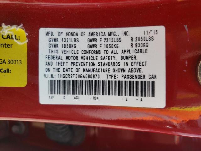 Photo 10 from auction – 2016 HONDA ACCORD SPO with VIN 1HGCR2F50GA080973