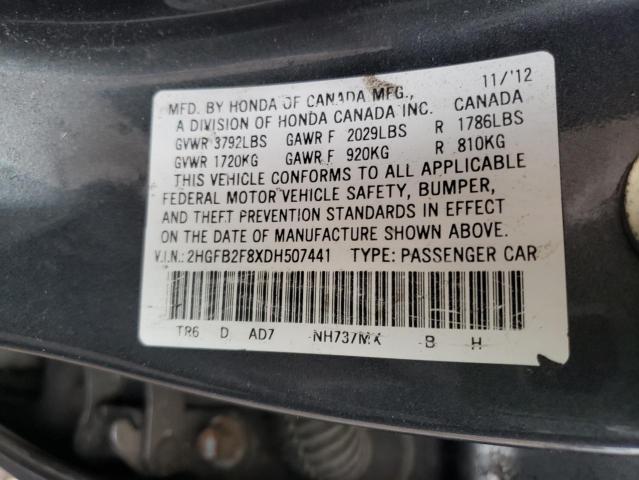 Photo 10 from auction – 2013 HONDA CIVIC EX with VIN 2HGFB2F8XDH507441