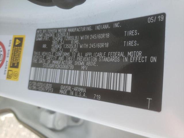 Photo 10 from auction – 2019 TOYOTA HIGHLANDER with VIN 5TDJGRFH2KS068799