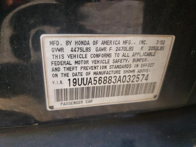 Photo 10 from auction – 2003 ACURA 3.2TL TYPE with VIN 19UUA56883A032574