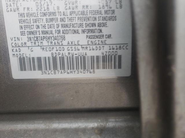 Photo 10 from auction – 2017 NISSAN SENTRA SR with VIN 3N1CB7AP6HY340768