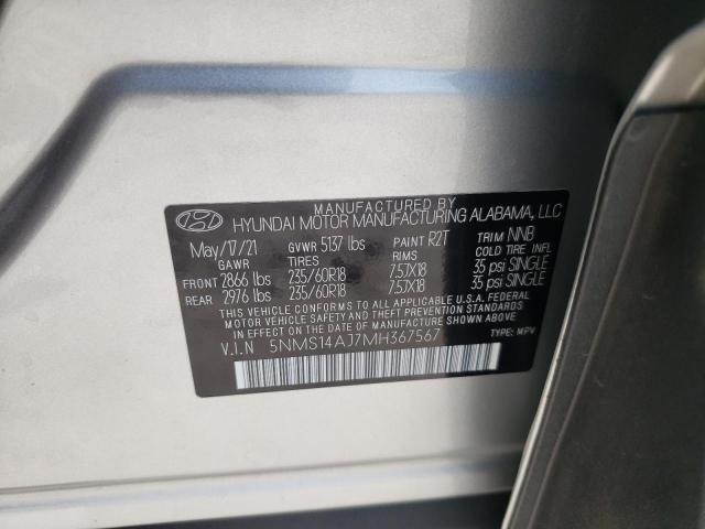 Photo 10 from auction – 2021 HYUNDAI SANTA FE S with VIN 5NMS14AJ7MH367567