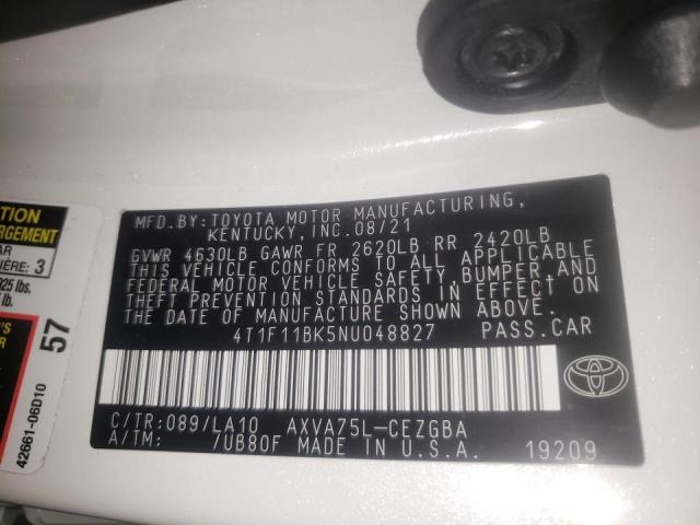 Photo 10 from auction – 2022 TOYOTA CAMRY XLE with VIN 4T1F11BK5NU048827