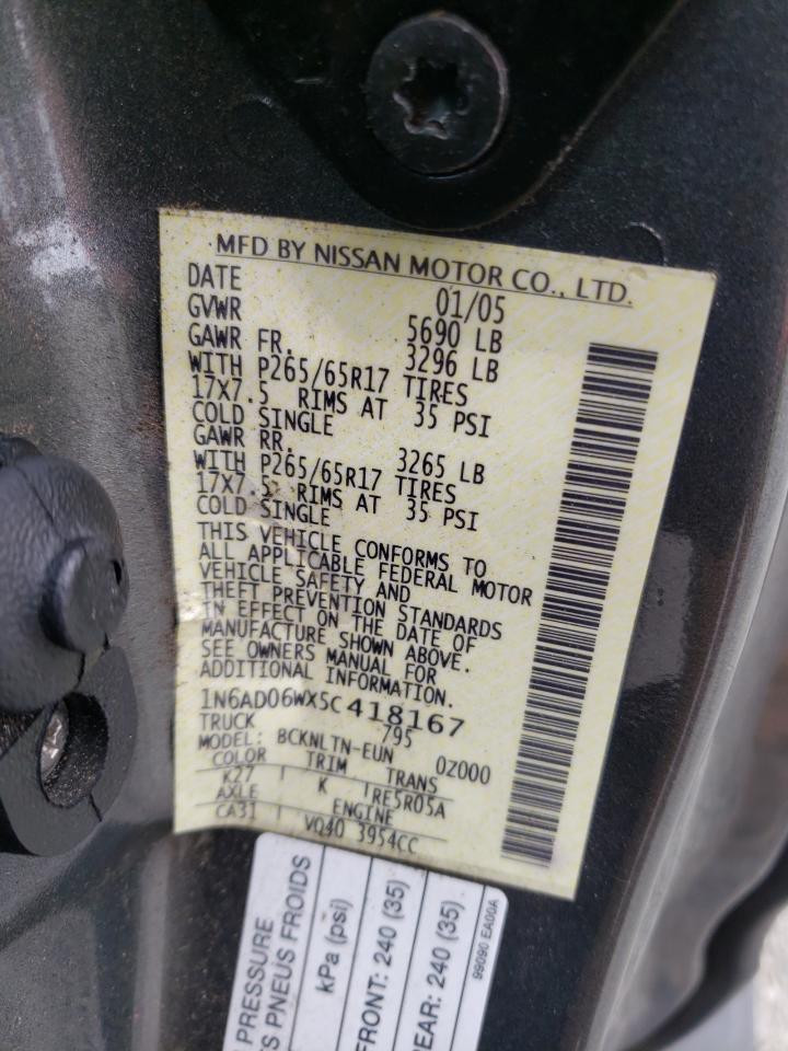 Photo 10 from auction – 2005 NISSAN FRONTIER K with VIN 1N6AD06WX5C418167