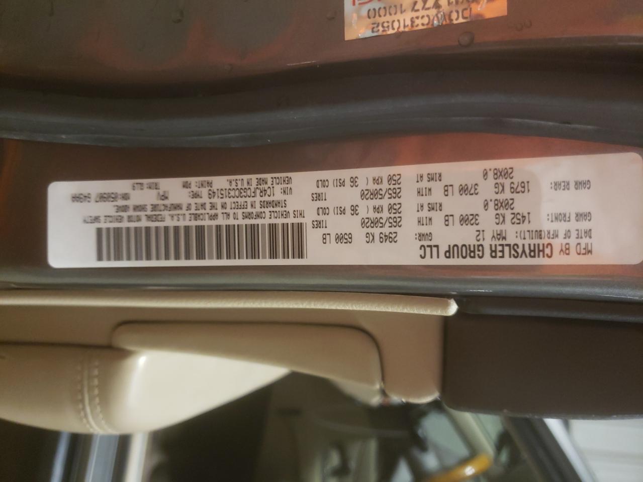 Photo 10 from auction – 2012 JEEP GRAND CHER with VIN 1C4RJFCG3CC315149