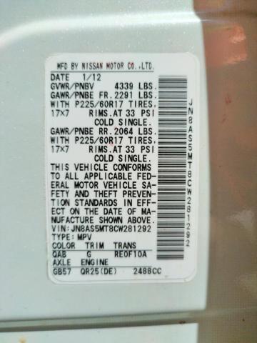 Photo 10 from auction – 2012 NISSAN ROGUE S with VIN JN8AS5MT8CW281292